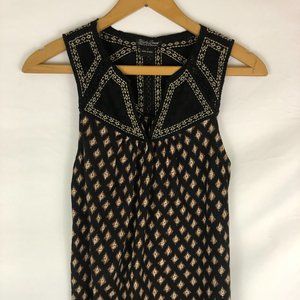 Lucky Brand Black Embroidered Geometric Aztec Tank